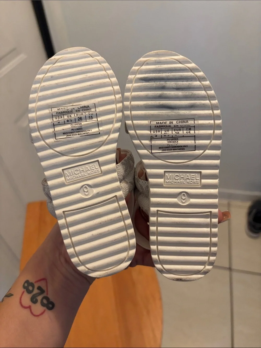 Michael Kors Kids White and Gold MK Logo Strap Sandals